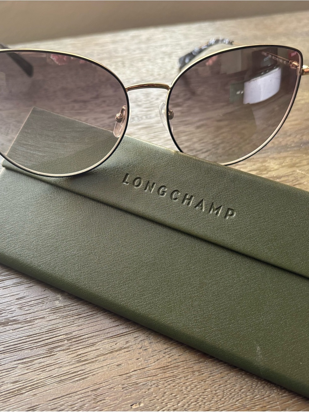 New Longchamp Rose Gold Frame Sunglasses with Pink-Tinted Lenses